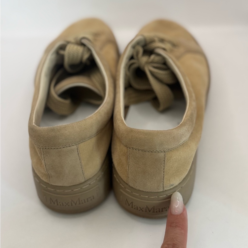Max Mara IT‎ 37.5 Tan Suede Lace-Up Sneakers | Neutral Luxury Casual May Fit 8.5 - Picture 6 of 11